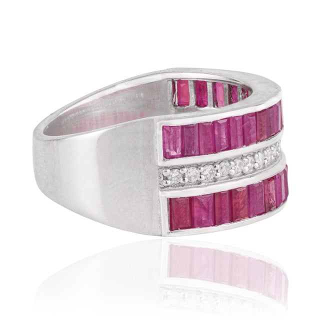 Not Yet Made - Made To Order Art Deco Baguette Cut 3.16 Ct Ruby & Diamond Wide Anniversary Band Ring, Size 7 For Sale - Image 5 of 14
