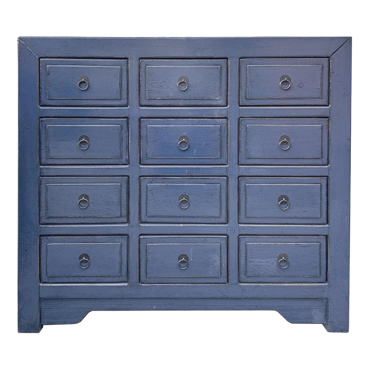 Distressed Deep Blue 12 Drawers Narrow Credenza Sideboard Cabinet | Chairish