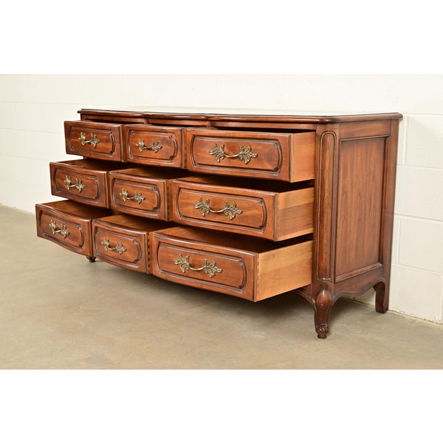 Century Furniture French Provincial Louis XV Carved Cherry Wood Triple Dresser For Sale In South Bend - Image 6 of 13