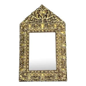 Antique 19th Century Ornate French Brass Repose Beveled and Mirror