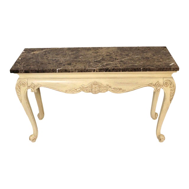 Mid 20th Century Gorgeous Painted Console With Brown Marble Table Top For Sale