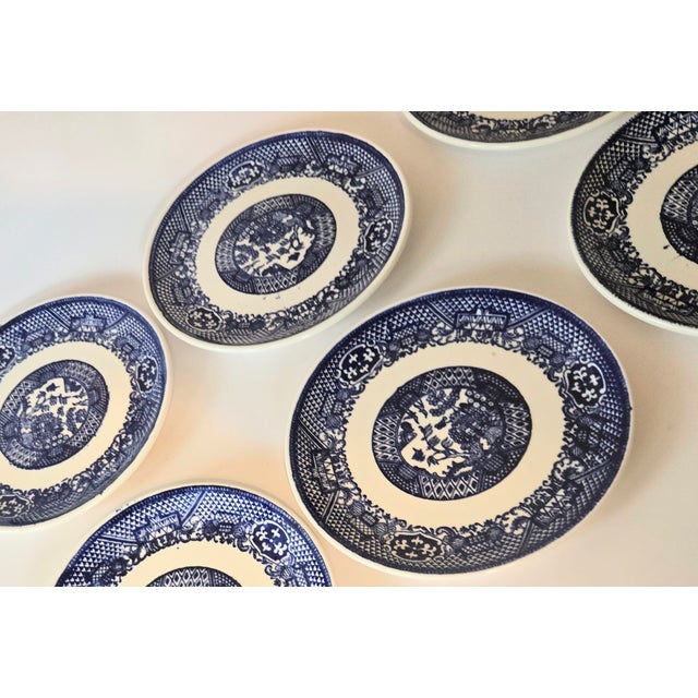 Mid 20th Century Flow Blue Willow Ironstone Dessert Plates- Set of Six For Sale - Image 6 of 9