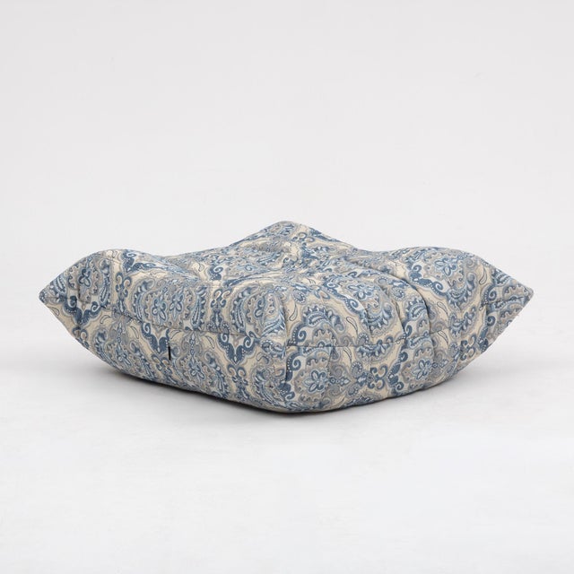 Ivory Togo Fireside Chair and Ottoman in Azure Paisley Jacquard Vintage Ligne Roset For Sale - Image 8 of 15