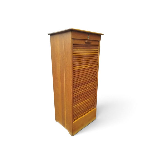 - Oak archive cabinet with roll-front tambour door by S.M.V. (Silkeborg Møbelfabrik & Værktøjslager) - Denmark, ca....