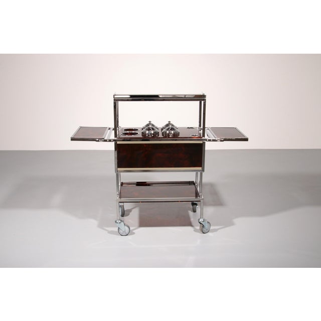 Italian Bar Car Trolley with Chrome and Faux Tortoise, 1960s For Sale - Image 6 of 15