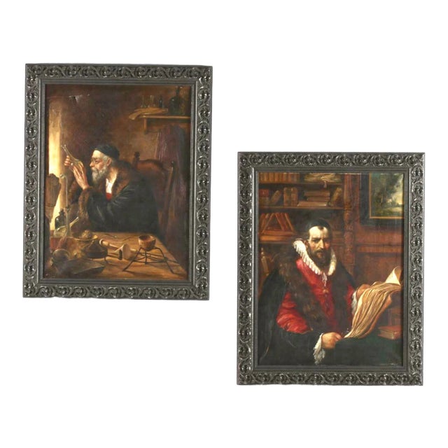 19th Century Antique Scholar Portraits Paintings by Theodore Du Bois, French - Set of 2 For Sale