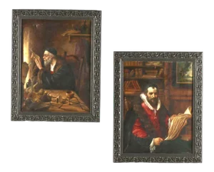 19th Century Antique Scholar Portraits Paintings by Theodore Du Bois, French - Set of 2
