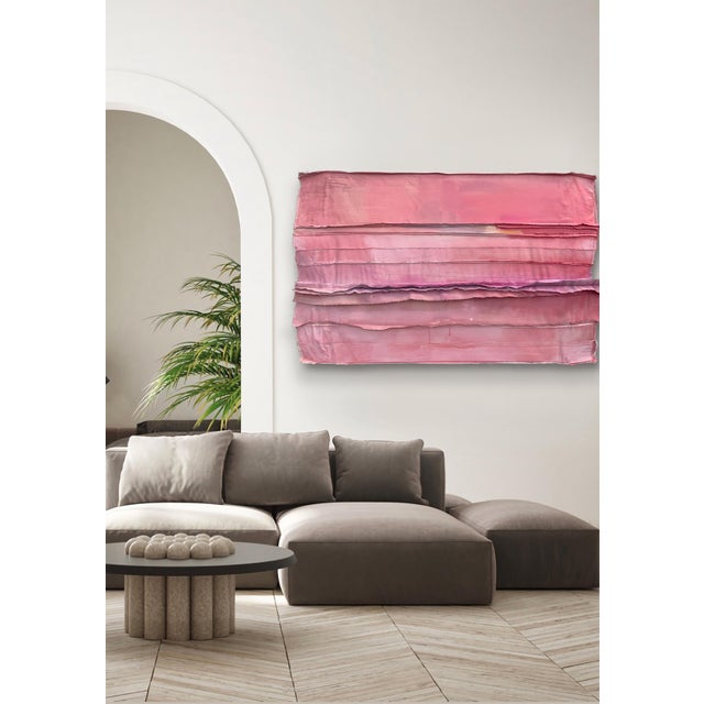Textile "Good Night Kiss" Salvaged Materials Wall Sculpture Color Field Painting in Shades of Nantucket Red For Sale - Image 7 of 12