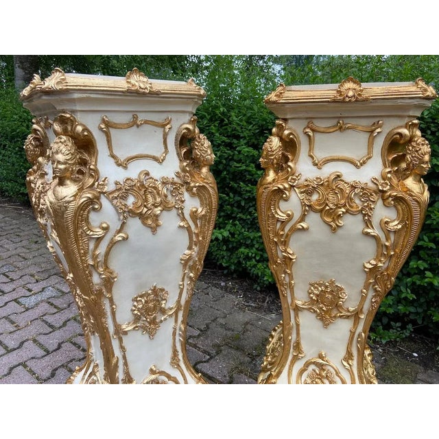 Late 20th Century Late 20th C Italian Baroque Cream Gold Pedestals – Pair For Sale - Image 5 of 14