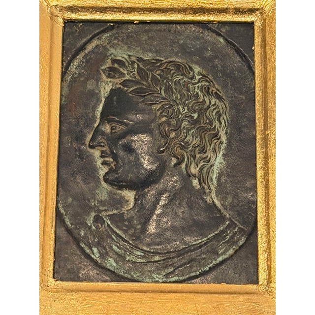 Italian Antique Copper Plaque of Roman Boy in Giltwood Frame For Sale - Image 3 of 7