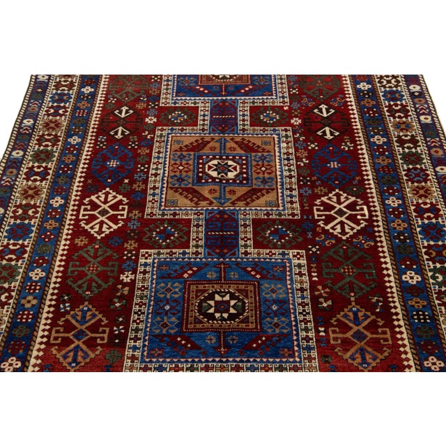 Textile 5 X 7 Vintage Caucasian Red Wool Rug With Allover Geometric Motif For Sale - Image 7 of 8