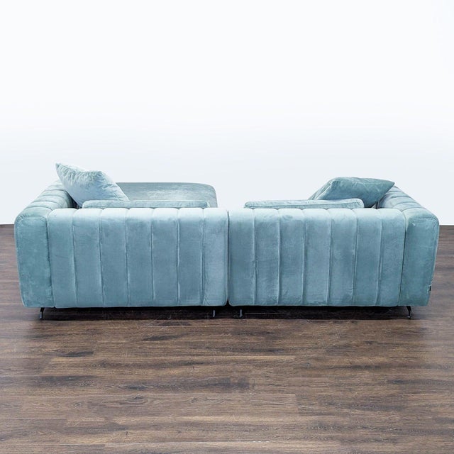 2010s Rove Concepts Modern Light Blue Velvet Sectional Sofa With Ottoman For Sale - Image 5 of 8