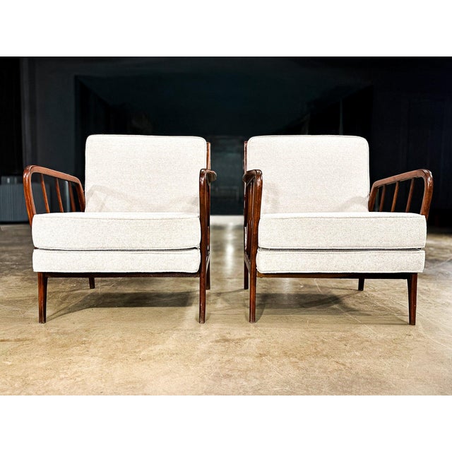 Mid-Century Brazilian Armchairs by Rino Levi, Hardwood & Boucle, 1960s For Sale - Image 14 of 16