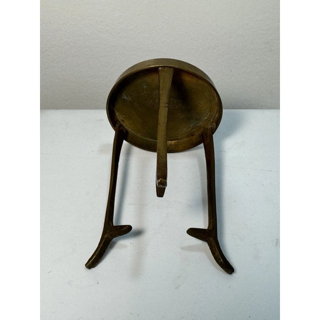 Metal Vintage Mini Brass Pedestal Table Trivet Plant Stand 3” Round Etched Top For Sale - Image 7 of 9