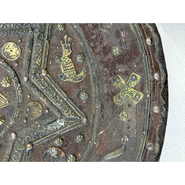 Brass North African Brass Copper Wood Tuareg Large Charger For Sale - Image 8 of 12