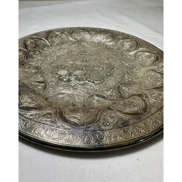 Persian Vintage Persian Zandi Middle Eastern Islamic Brass Platter. For Sale - Image 3 of 11