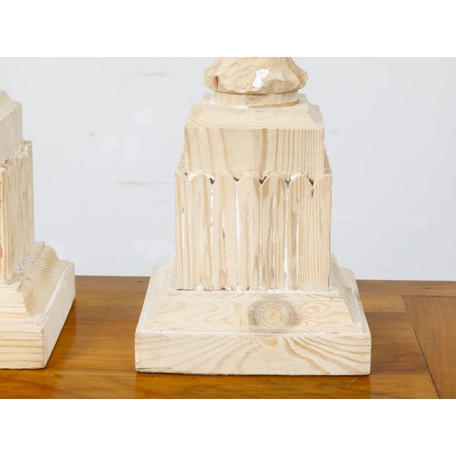Wood 19th Century Pine Twisted Finials on Tall Bases Mounted as Table Lamps - a Pair For Sale - Image 7 of 10