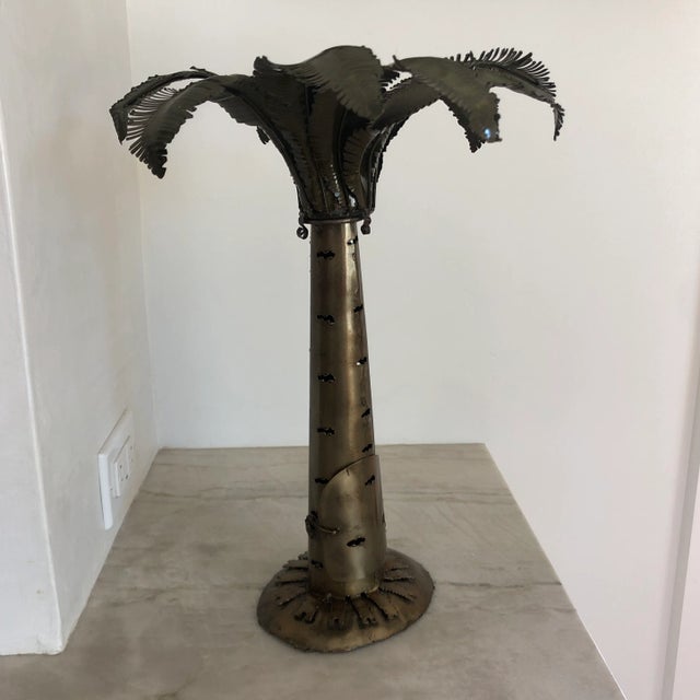 Vintage Pierced Metal Palm Tree Candle Holder For Sale - Image 9 of 9