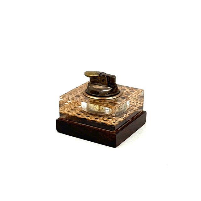 Mid-century Vienna straw and lucite table lighter Italian manufacture 1970s H 8 × 8 × 8 cm Conditions: excellent...