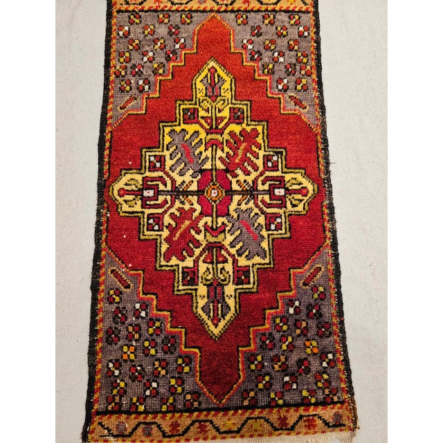 Vintage Turkish Tribal Prayer Rug, Handwoven Wool Pile, Red Medallion, 2' x 3' For Sale - Image 10 of 12