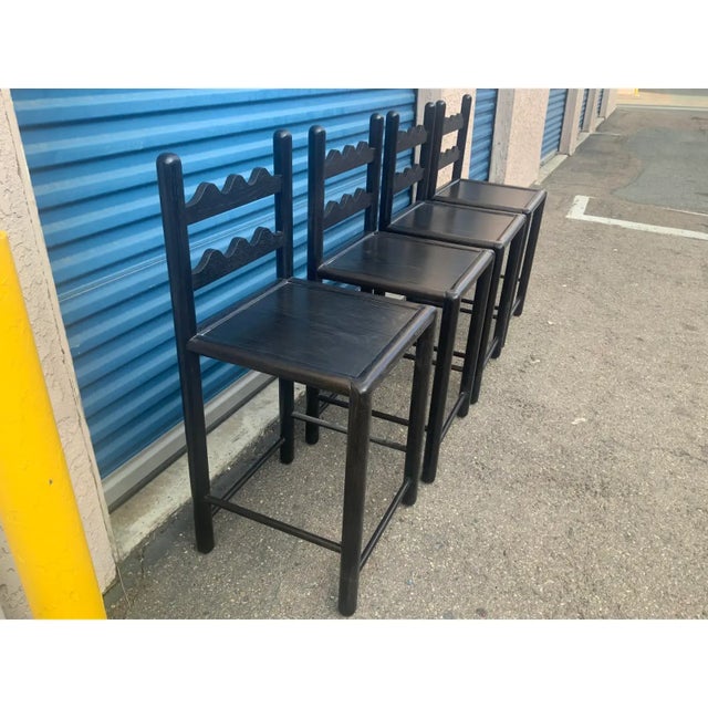 French Country Solid Oak Country French Bar Stools-4 For Sale - Image 3 of 5