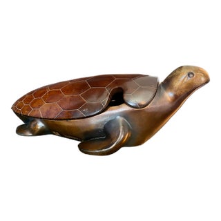 Late 20th Century Carolyn Kinder Collection Ironwood Sea Turtle Box – Hand Carved Coastal Sculpture With Removable Lid For Sale
