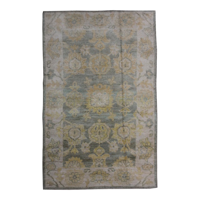 Hand Knotted Oushak Rug - 4'2" X 6'2" For Sale