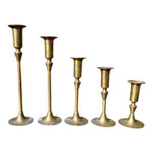 Set of Five Vintage Solid Brass Graduating Candlesticks