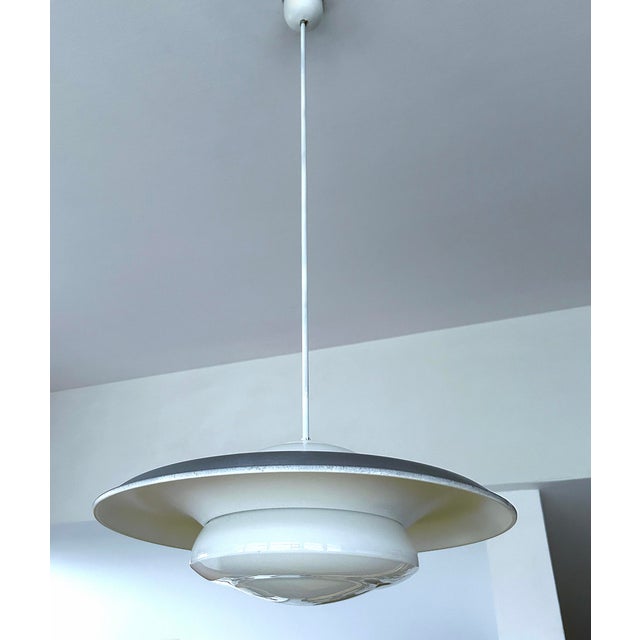 Metal Deco Bauhaus Glass Pendant Lights, 1930s, Set of 2 For Sale - Image 7 of 16