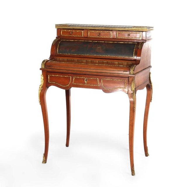 French Vernis Martin Decorated Louis XIV Mahogany & Ormolu Lady’s Roll Top Desk Measures - 42 3/8" x 30 1/2" x 21 1/8"...