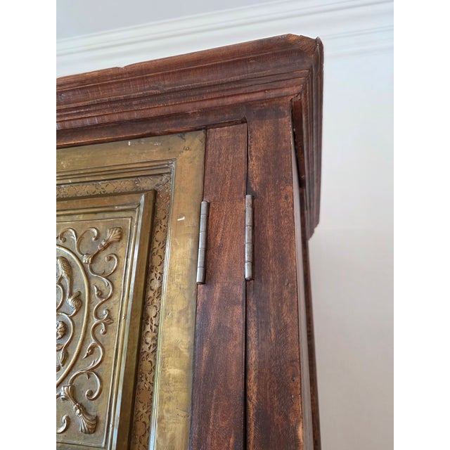 Rustic European Rustic Haveli Brass Door Armoire Cabinet For Sale - Image 3 of 14