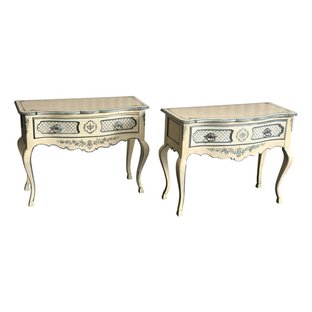 La Barge Hand Painted Blue and White French Console Tables or Entry Way Tables For Sale