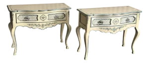La Barge Hand Painted Blue and White French Console Tables or Entry Way Tables