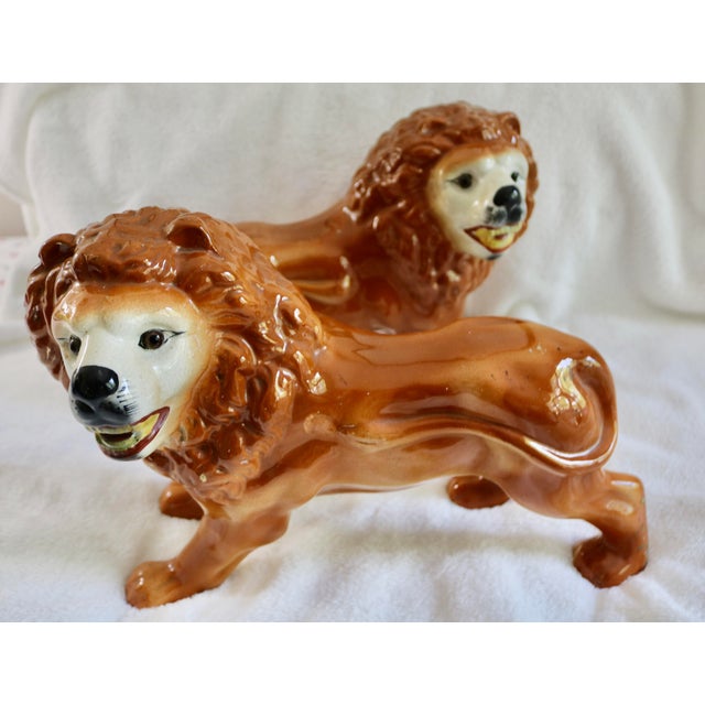 Vintage Staffordshire Porcelain Lions - A Pair For Sale - Image 4 of 7