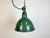 Industrial green enamel pendant light made by A23 factory in Wilkasy in Poland during the 1960s. White enamel inside the...
