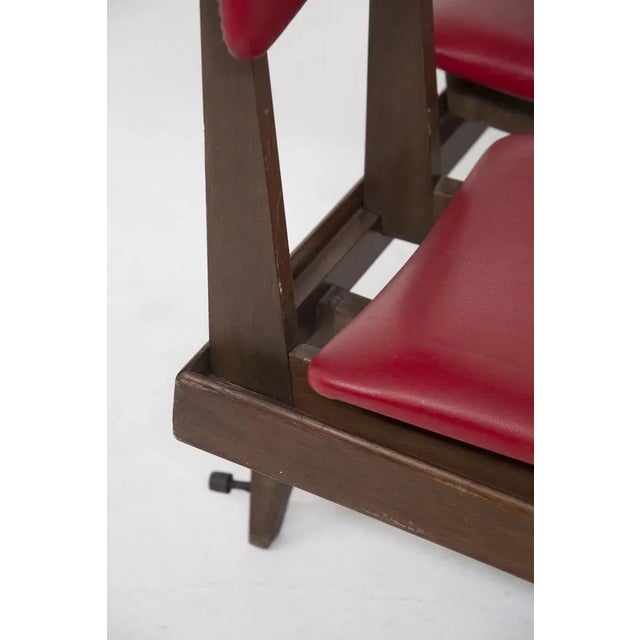 Mid-Century Modern Vintage Italian Bench with 5 Red Leather Seats For Sale - Image 3 of 15