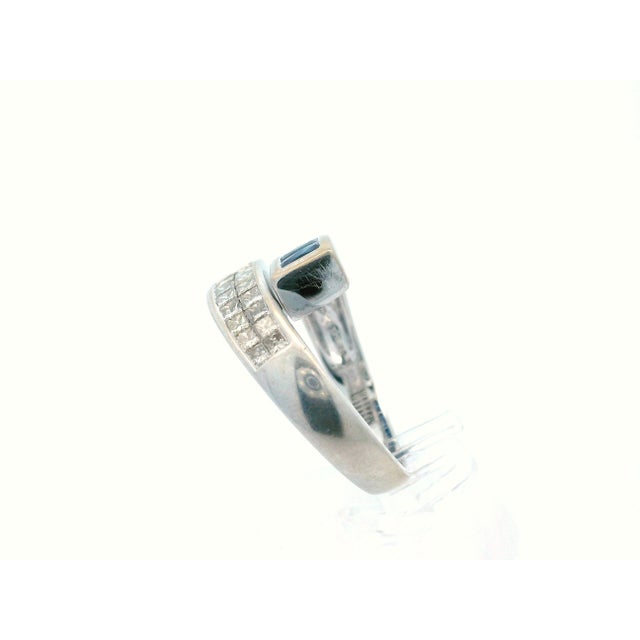 1980s 1980s 14k White Gold Natural Sapphire & Diamond Bypass Ring, Size 6.75 For Sale - Image 5 of 7