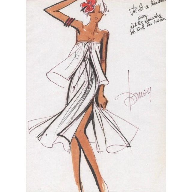 1980 Original Fashion Drawing, Summer, Beach, Cruisewear Watercolor, Pen and Ink- For Sale - Image 4 of 4