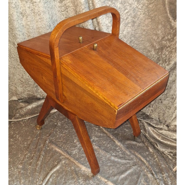 Mid-Century German Sewing Table on Casters in Walnut with Removable Oak Inserts, 1960s For Sale - Image 6 of 11
