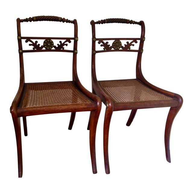 Pair of English 18th C Rope Back, Mahogany Chairs For Sale
