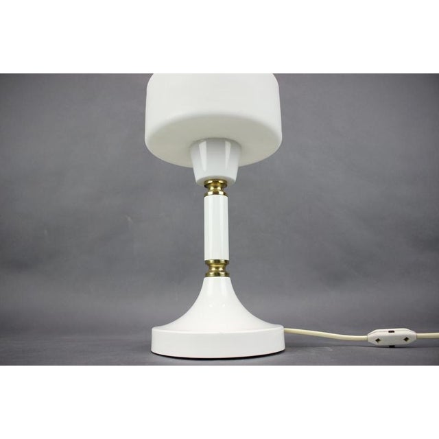 1970s Opaline Glass and Brass Table Lamp from Drukov Brno, Former Czechoslovakia, 1970s For Sale - Image 5 of 12