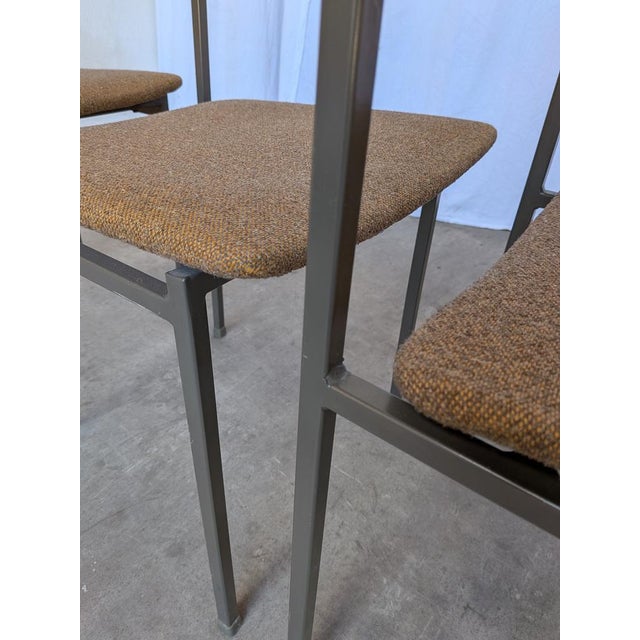Vintage Industrial Black Metal School Chairs with Brown Fabric Seats, 1970s, Set of 4 For Sale - Image 18 of 18