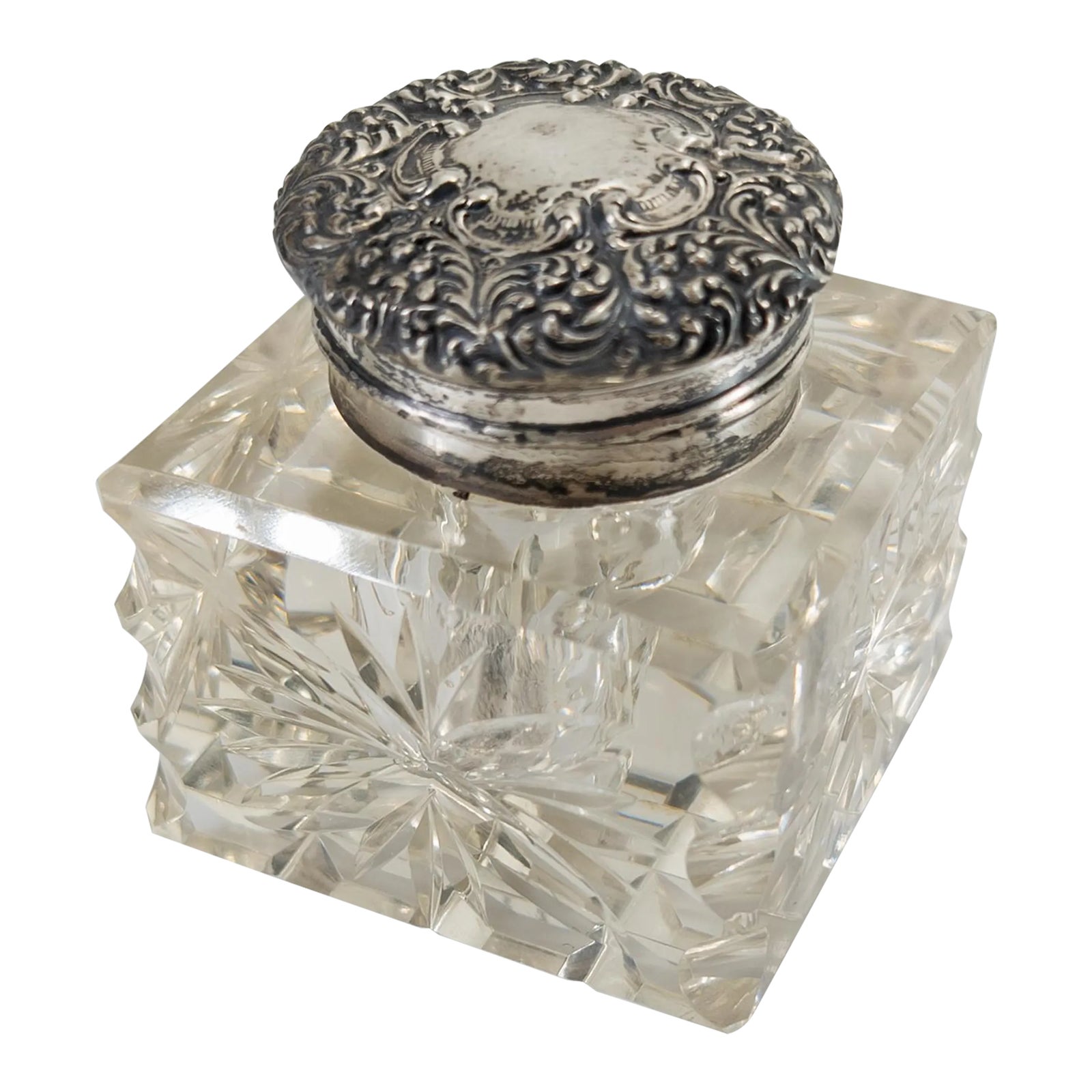 Early 20th Century Sterling Silver and Crystal Glass Inkwell by Unger ...