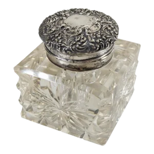 Early 20th Century Sterling Silver and Crystal Glass Inkwell by Unger Brothers