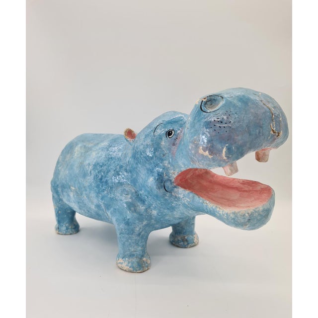 Large Vintage Papier-Mâché Hippopotamus Figurine, 1970s For Sale - Image 4 of 11