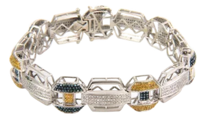 Multi Color Diamond 14k White Gold Octagon Fancy Link Bracelet
