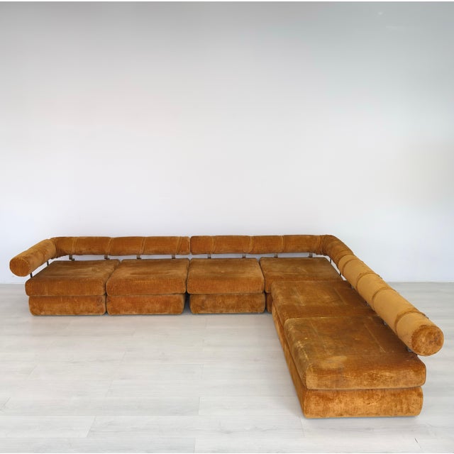 Dimensions: H 24” x W 61” x D 30” x SH 14” (1 pc) Dimensions: (2nd pc) H 24” x W 56” x D 30” x SH 14” Vintage Italian...