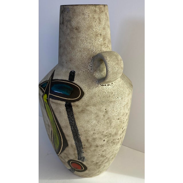 Large Mid-Century Modern West German Ceramic Vase, Abstract With Handle For Sale - Image 4 of 9