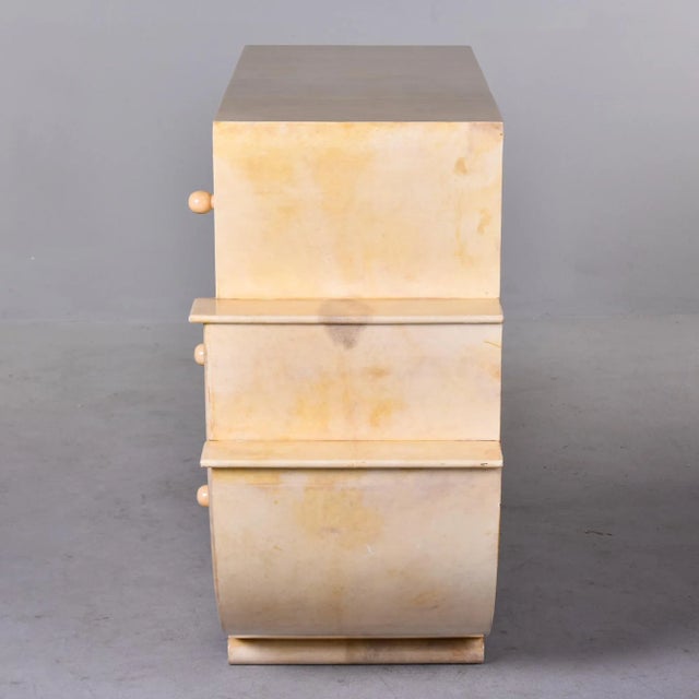 Curvy Deco Style Italian Three Drawer Parchment Covered Chest For Sale - Image 12 of 13