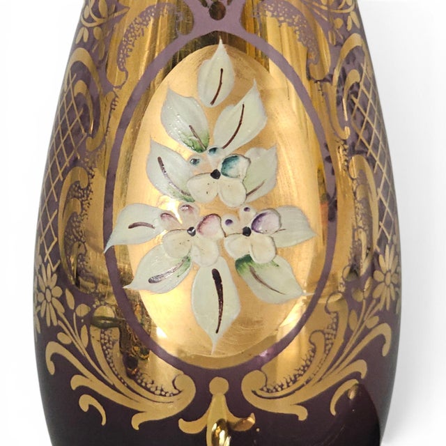 Glass Vintage Venetian Hand-Blown Amethyst Art Glass Decanter Set 11.5" With 4 Cordials For Sale - Image 7 of 18